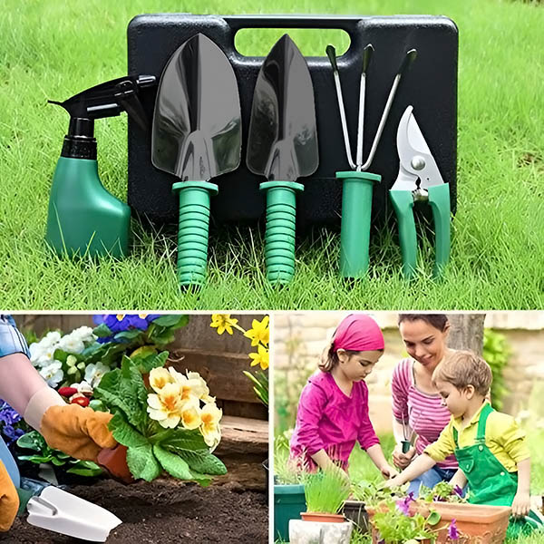 GARDIKIT 5-tlg. Gartenset - Kultivator, Schere, Sprühflasche & 2 Gartenkellen